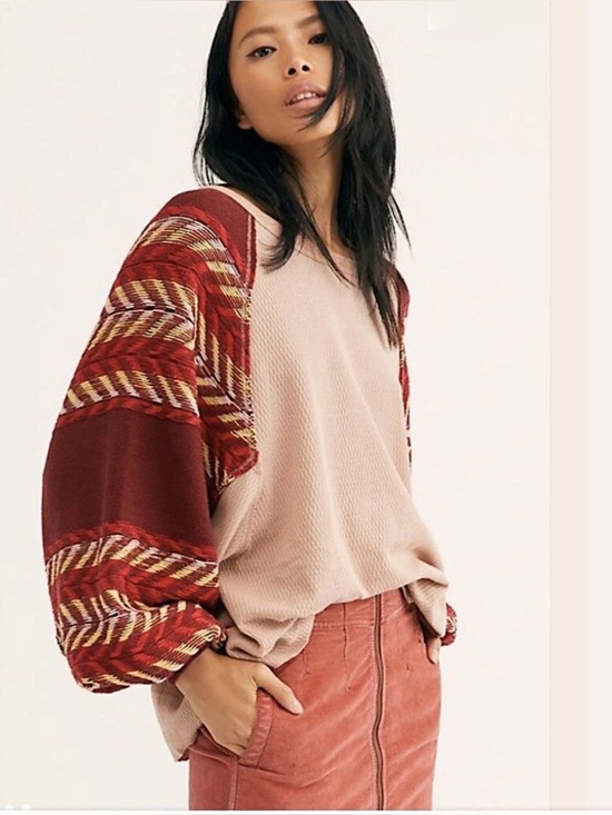We The Free Tops - Free People‎ We The Free Arden Thermal Top XS Boho Balloon Sleeve Blush